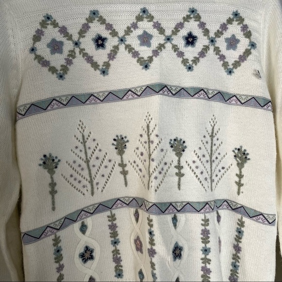 Alfred Dunner White Floral Ugly Sweater Size Petite Large Mockneck Vintage - Picture 4 of 9